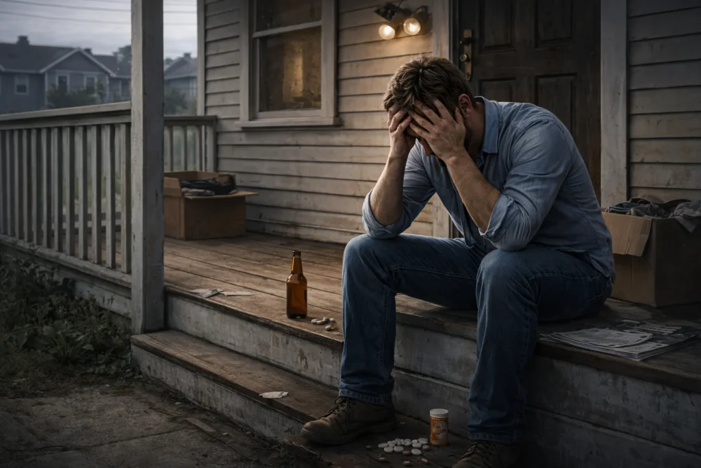 A person anxious about the outside world after losing his job